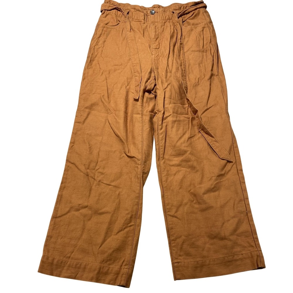 J Crew Pants Womens 8 Orange Paperbag Waist Twill Crop Belted‎ Wide Leg